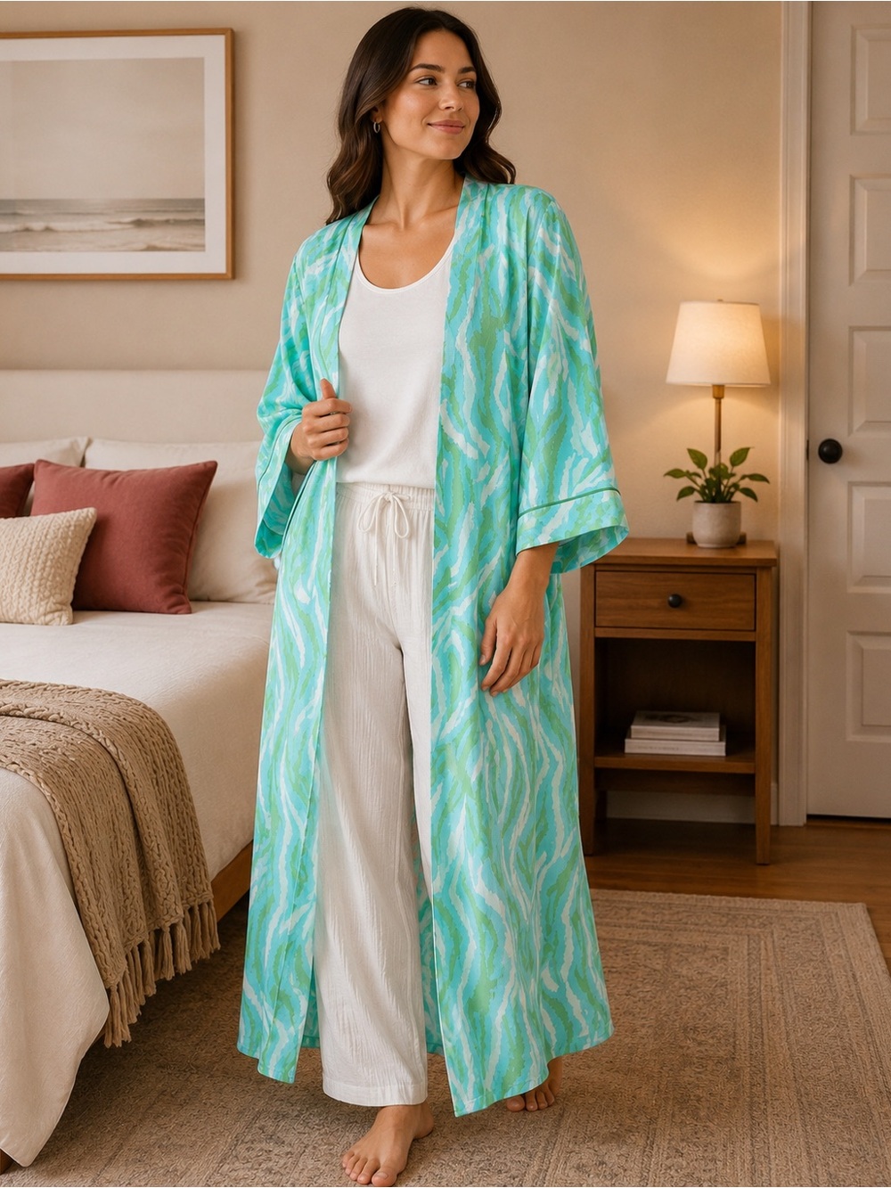 DVF x Target Blue Green Disco Zebra Robe Kimono **No Tie** Coastal NWT XXS #936